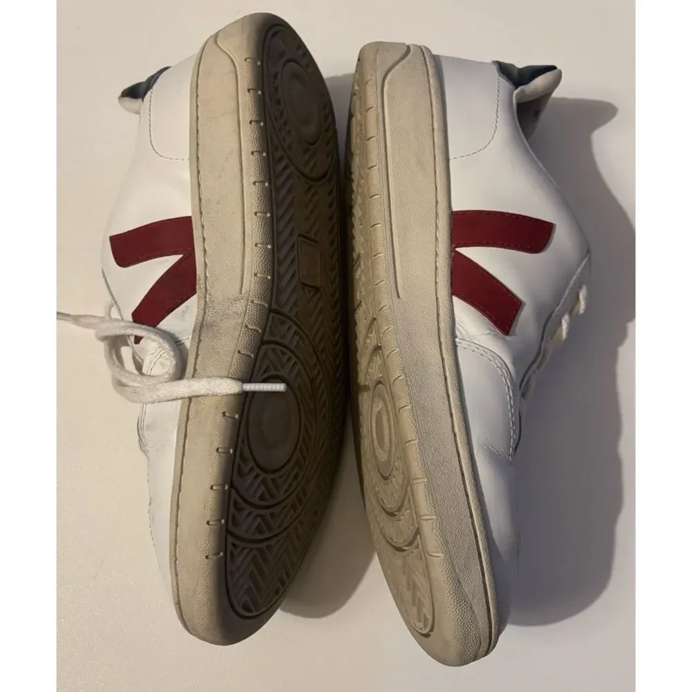 Veja V-12 Retro Low Top Leather Sneakers ~Extra White Marsala Nautico Size 11.5